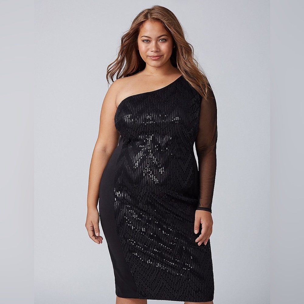 Lane Bryant Black Sequin One-Shoulder Dress